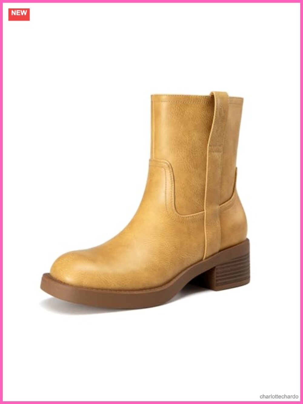 Chunky Low Heel Square Toe Ankle Boots Side Zipper PU Leather Women's Booties